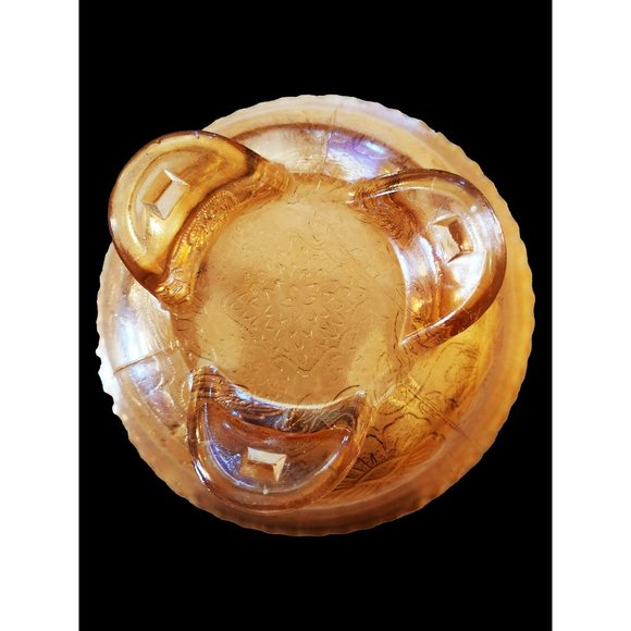 Edwardian Marigold Footed Carnival Glass Bowl Orange Iridescent Shimmer Display - Picture 3 of 6